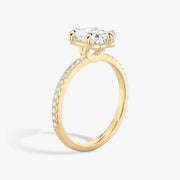 Emerald Cut - Pave Band - 6 Prong Classic Ring - 14 K Gold